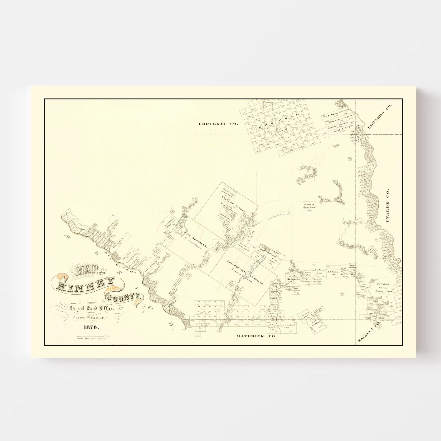 Vintage Map of Kinney County, Texas 1876