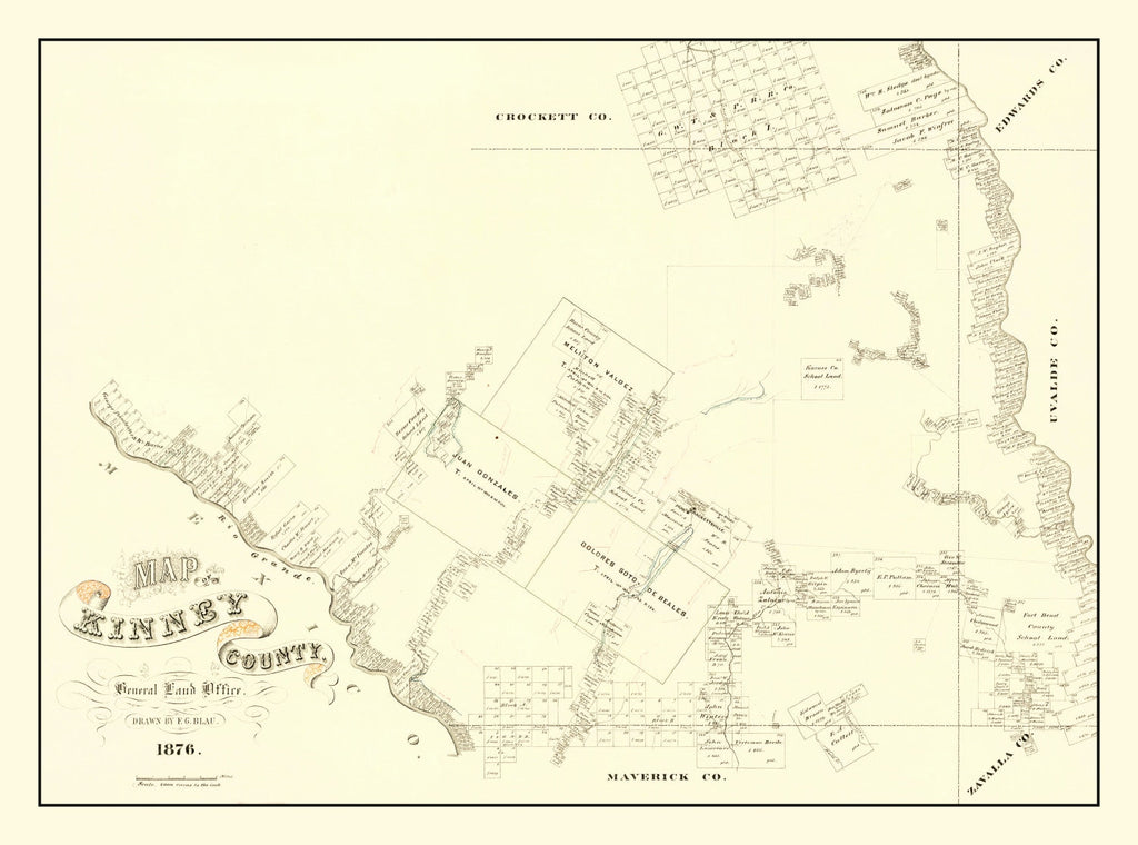 Vintage Map of Kinney County, Texas 1876