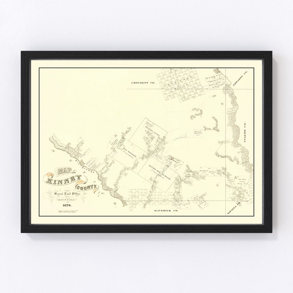Vintage Map of Kinney County, Texas 1876