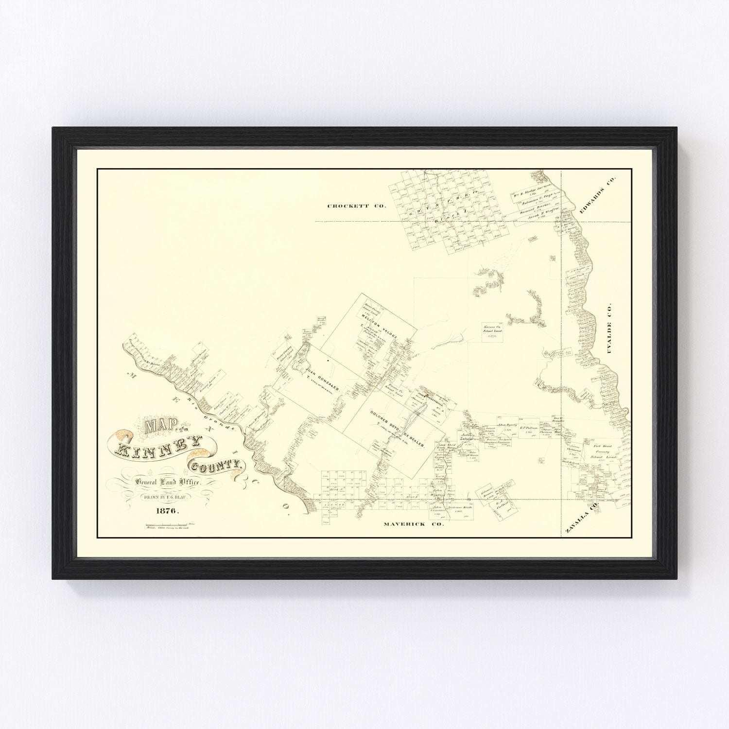 Vintage Map of Kinney County, Texas 1876