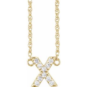 14K Yellow Gold 1/10 CTW Natural Diamond Lowercase Initial X 16" Necklace