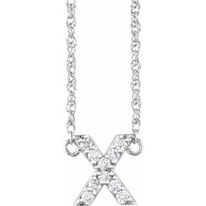 14K White Gold 1/10 CTW Natural Diamond Lowercase Initial X 16" Necklace
