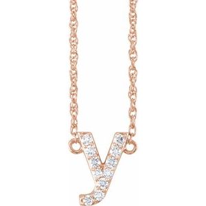 14K Rose Gold 1/8 CTW Natural Diamond Lowercase Initial Y 16" Necklace