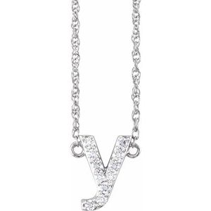 14K White Gold 1/8 CTW Natural Diamond Lowercase Initial Y 16" Necklace