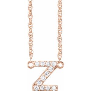 14K Rose Gold 1/10 CTW Natural Diamond Lowercase Initial Z 16" Necklace