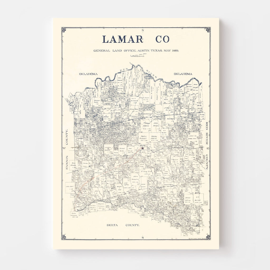 Vintage Map of Lamar County, Texas 1889