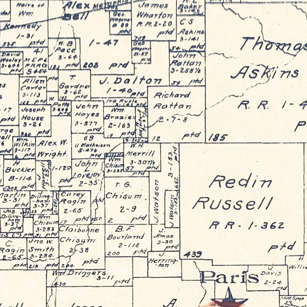 Vintage Map of Lamar County, Texas 1889