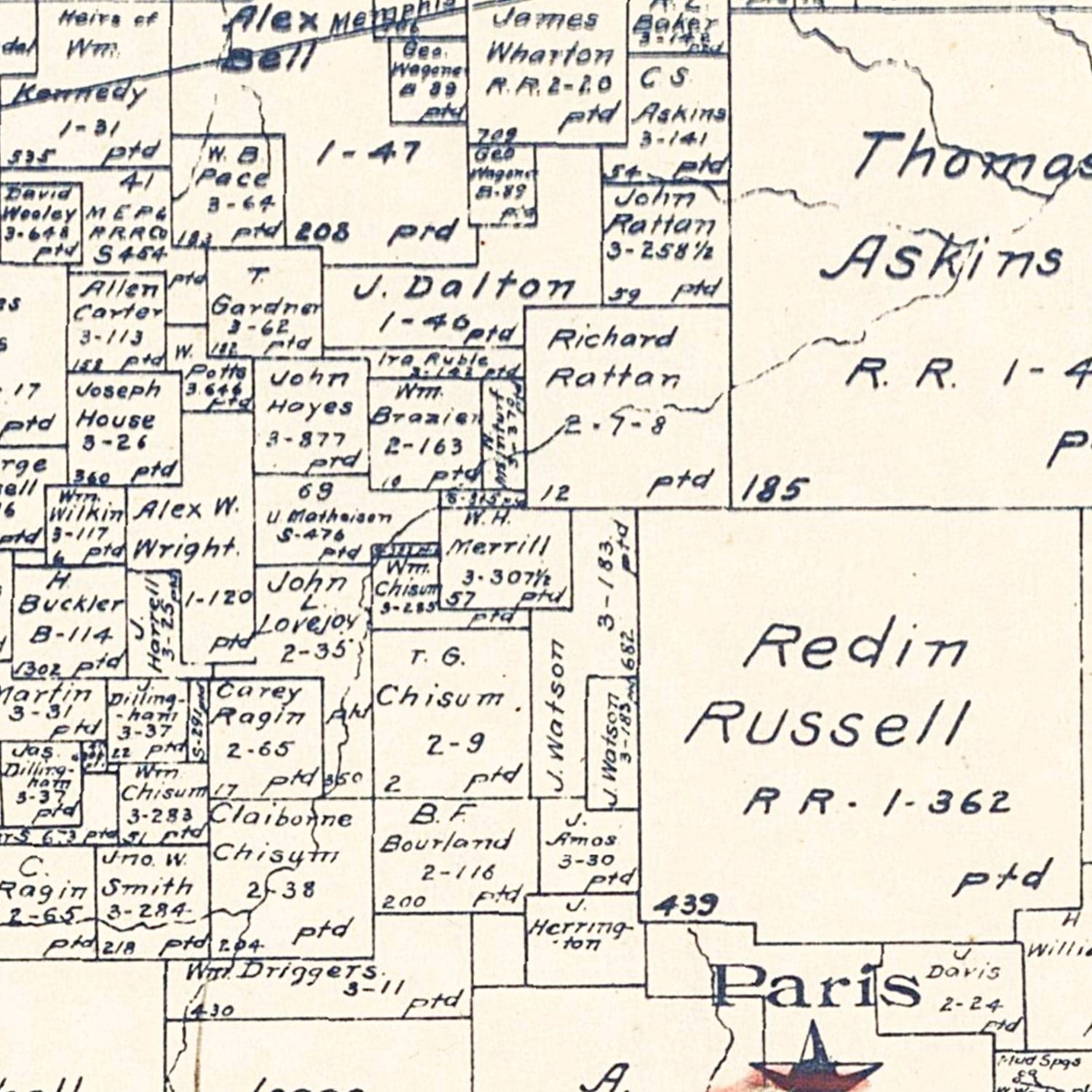 Vintage Map of Lamar County, Texas 1889