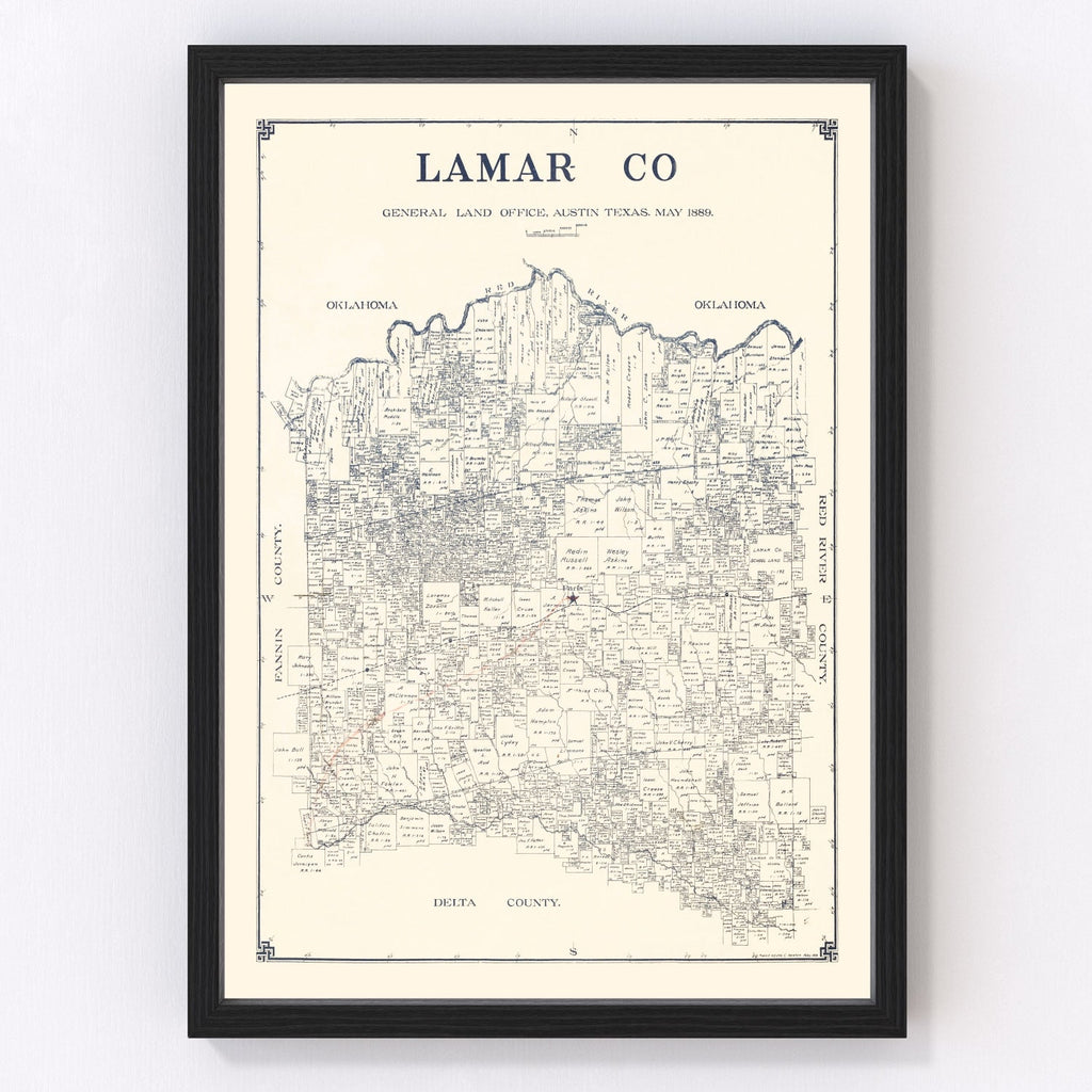 Vintage Map of Lamar County, Texas 1889