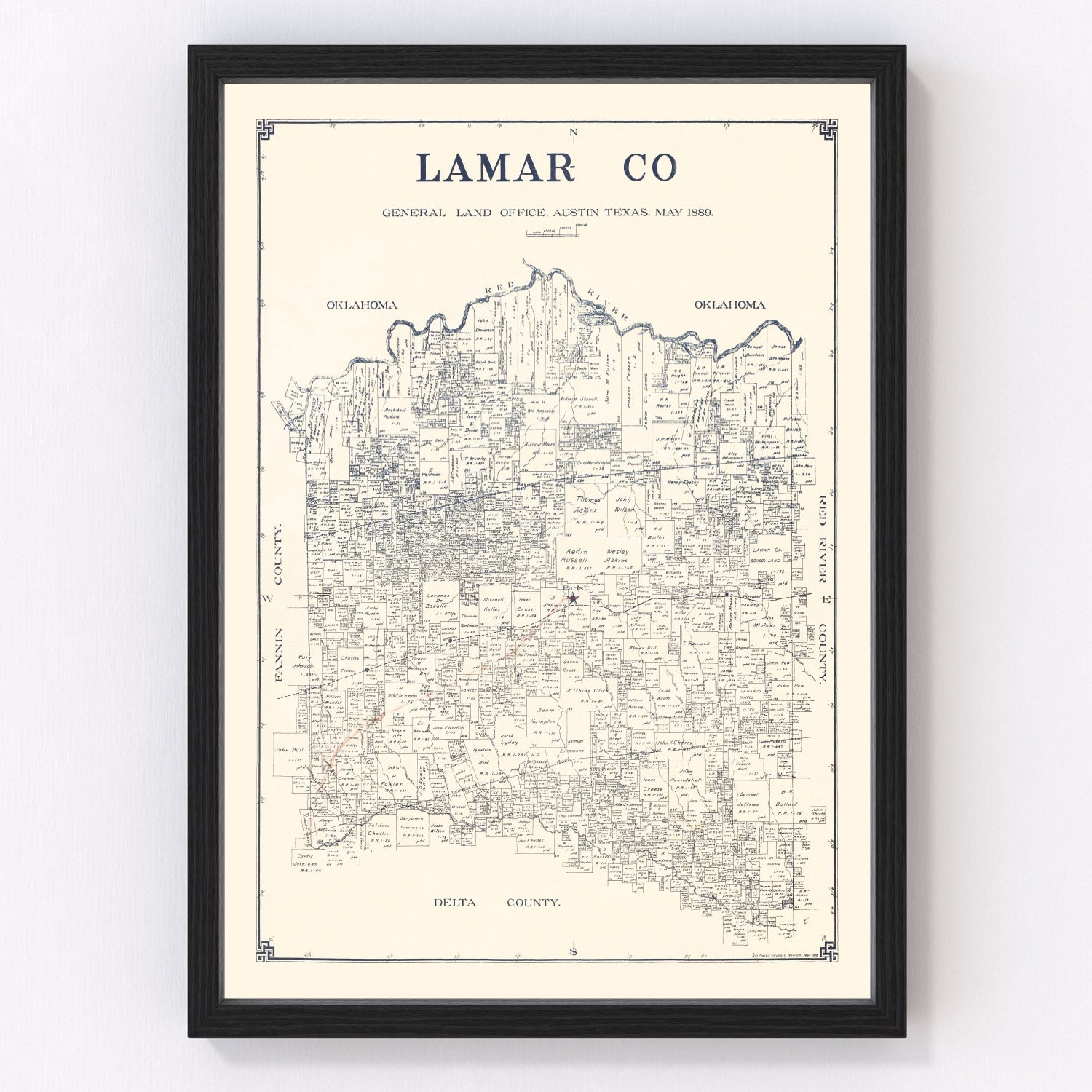 Vintage Map of Lamar County, Texas 1889