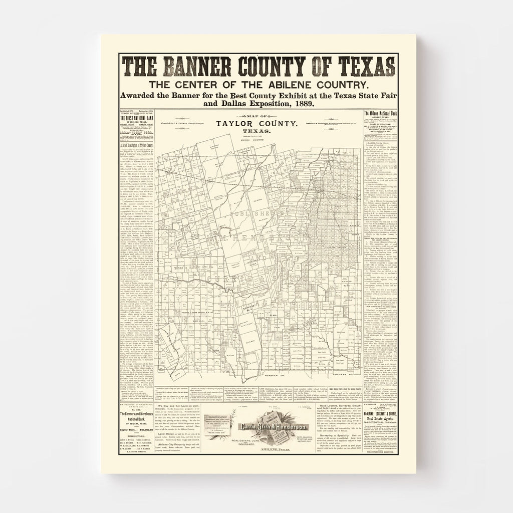Vintage Map of Taylor County, Texas 1889