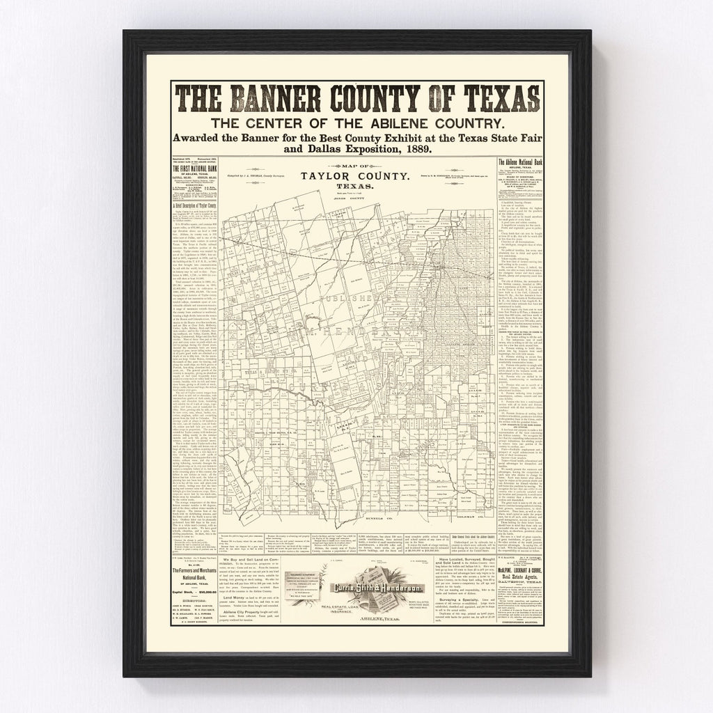 Vintage Map of Taylor County, Texas 1889