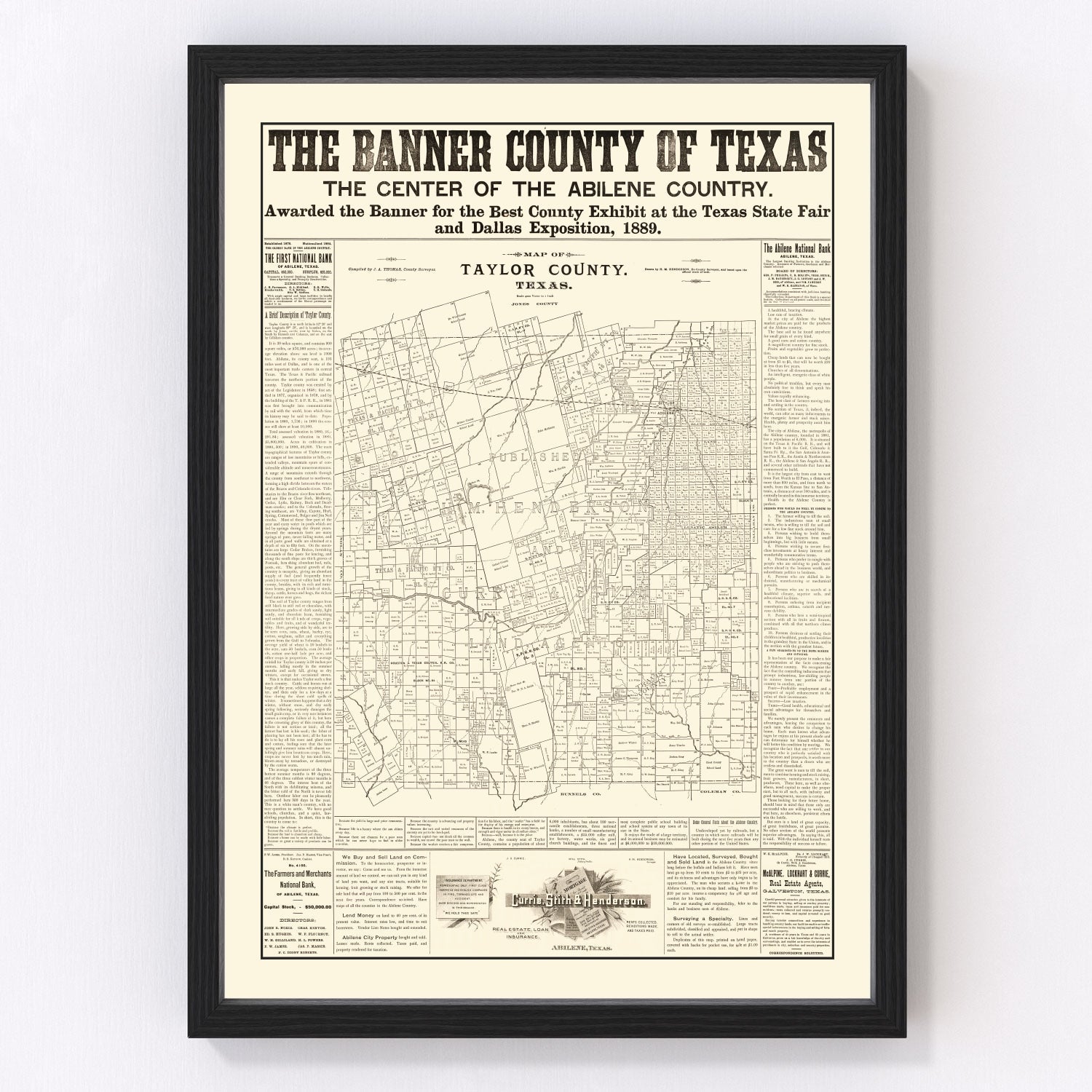 Vintage Map of Taylor County, Texas 1889