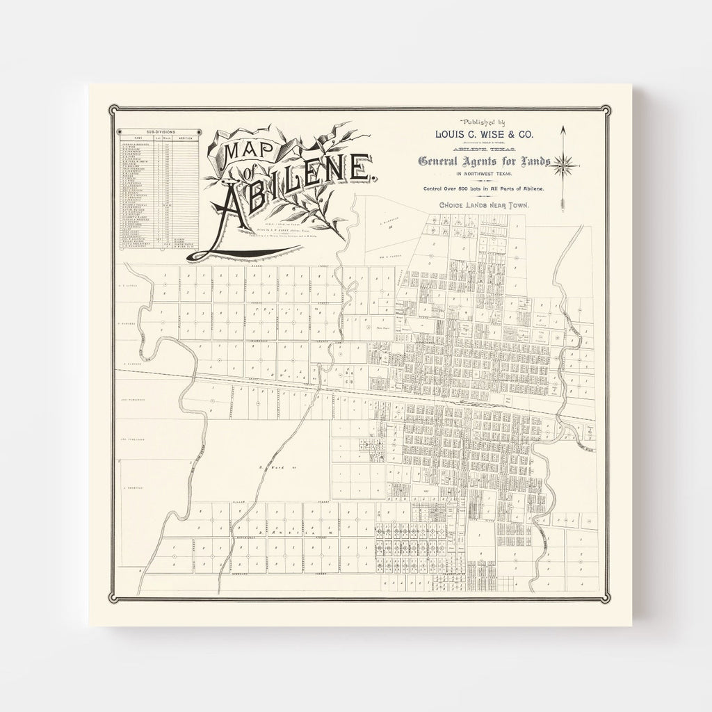 Vintage Map of Abilene, Texas 1885