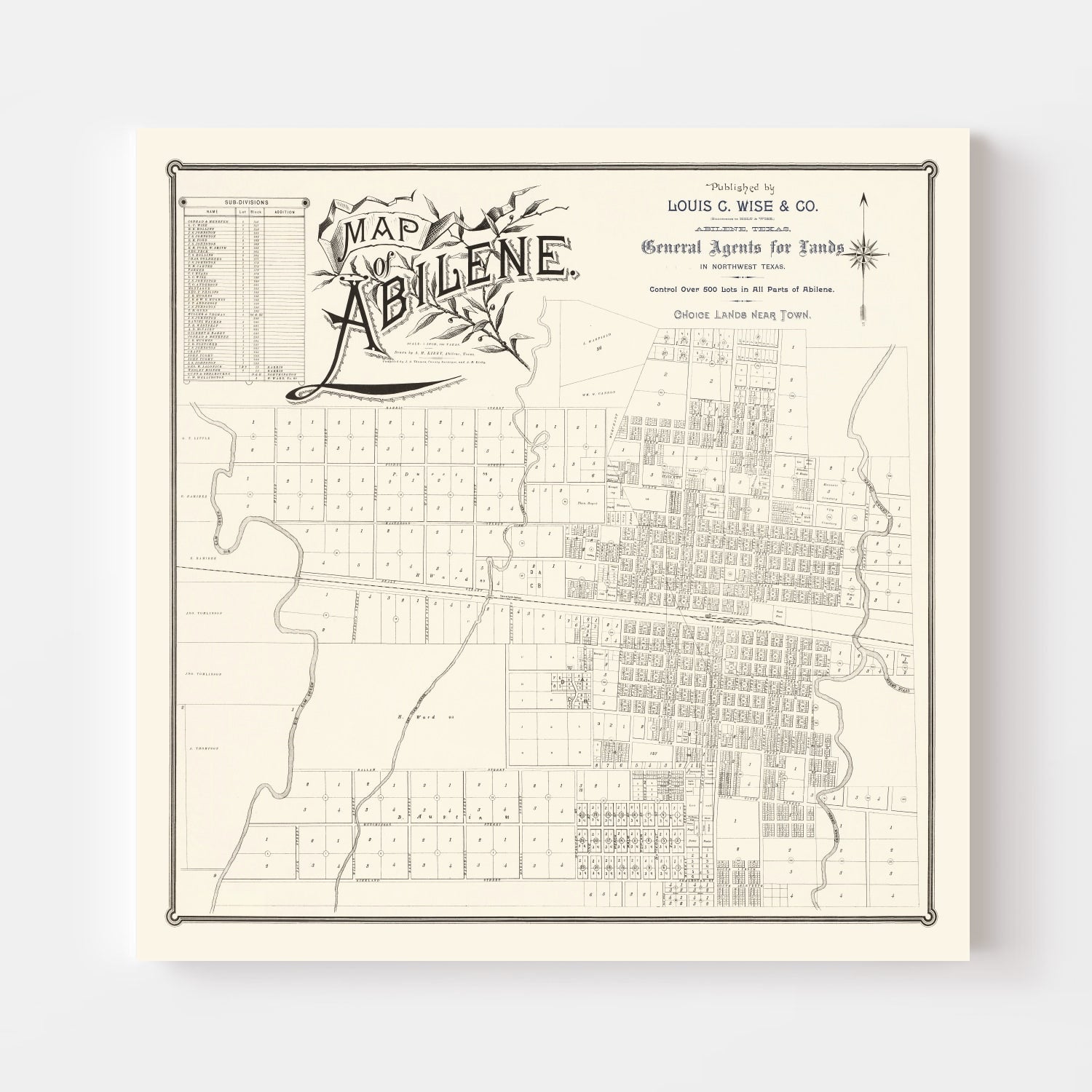 Vintage Map of Abilene, Texas 1885