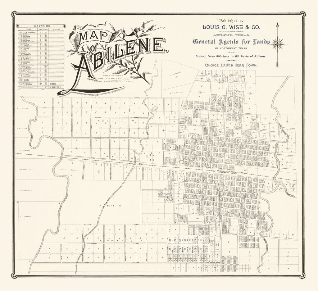 Vintage Map of Abilene, Texas 1885