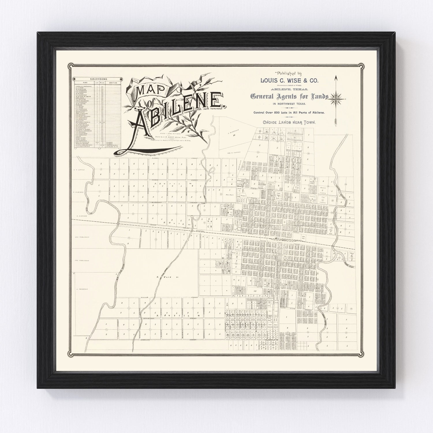 Vintage Map of Abilene, Texas 1885