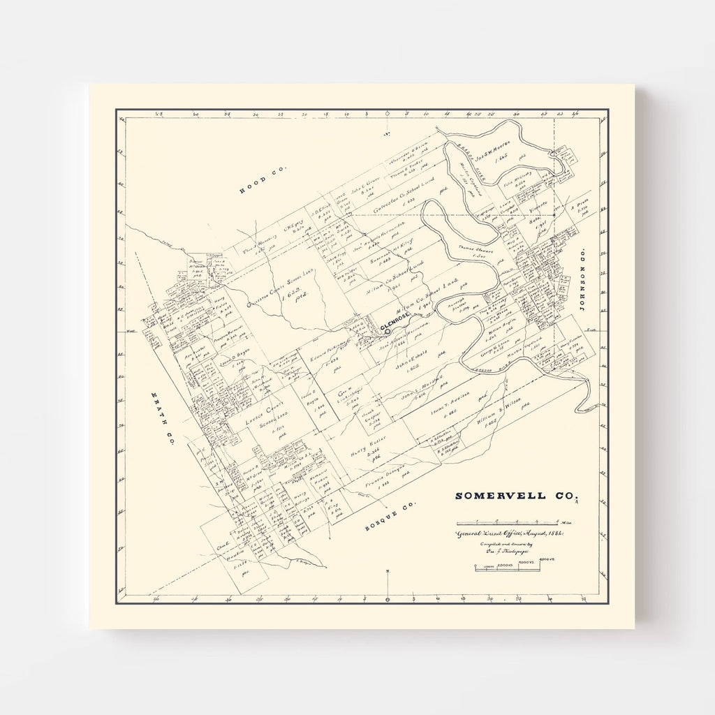 Vintage Map of Somervell County, Texas 1884