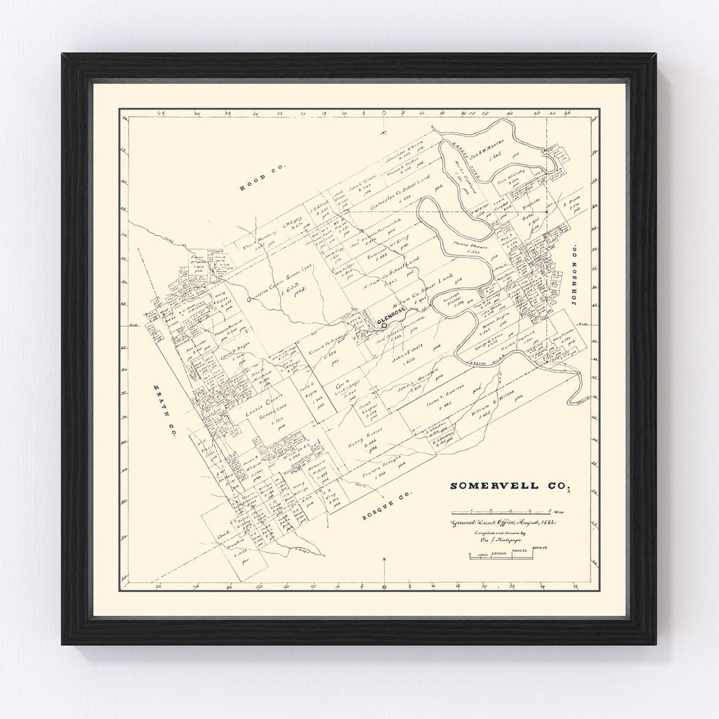 Vintage Map of Somervell County, Texas 1884