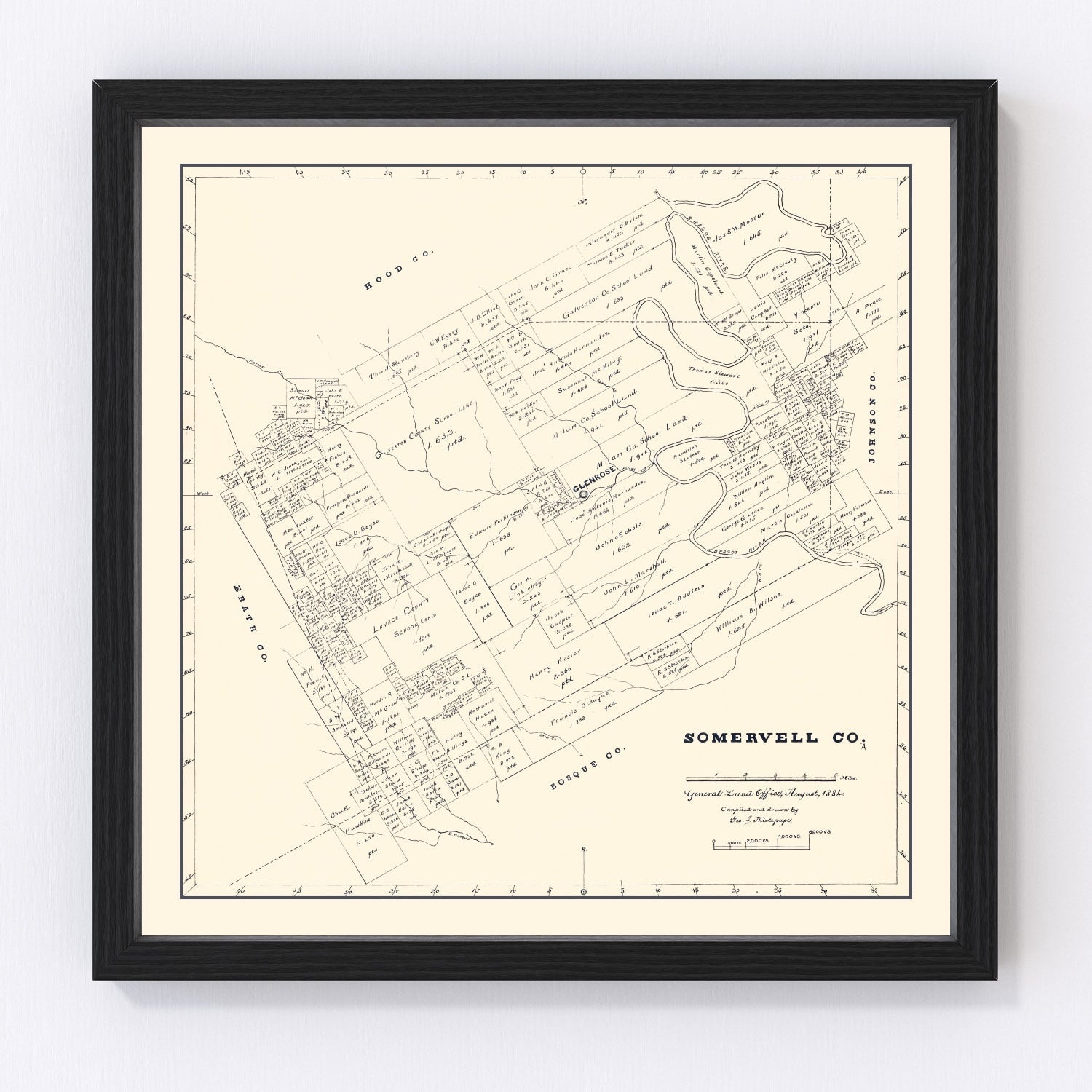 Vintage Map of Somervell County, Texas 1884