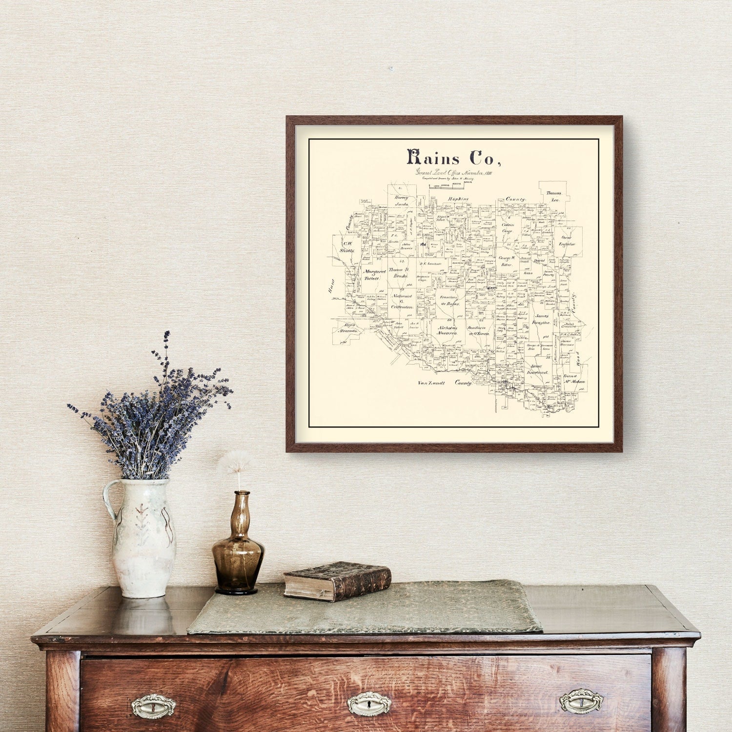 Vintage Map of Rains County, Texas 1888