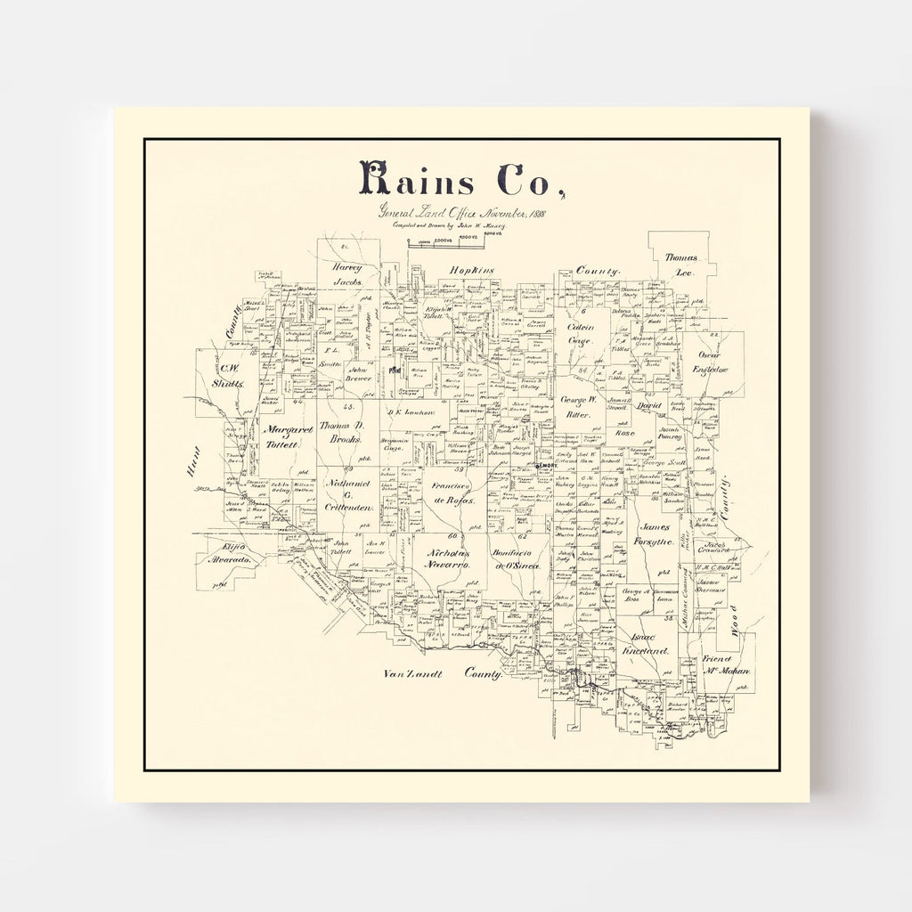 Vintage Map of Rains County, Texas 1888