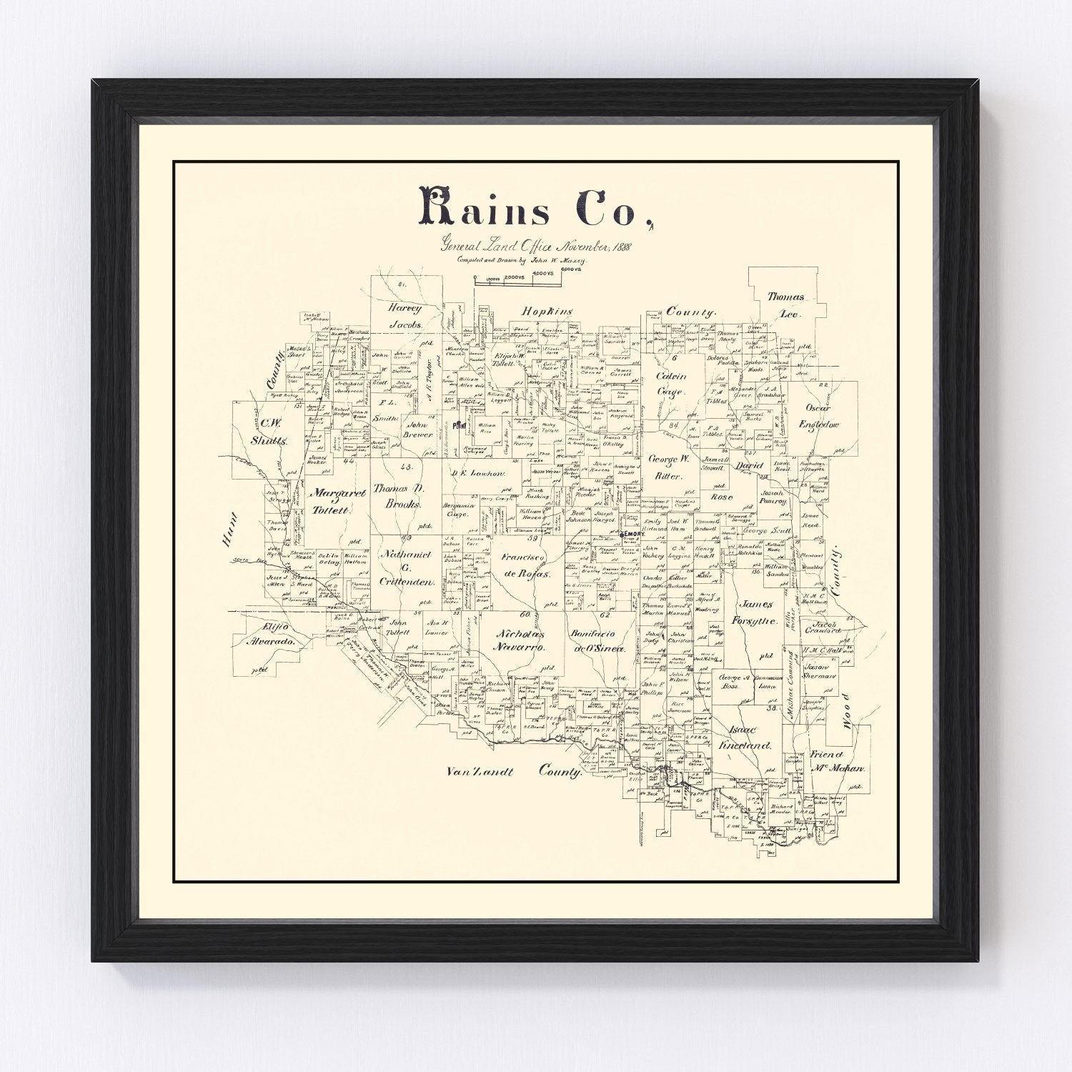 Vintage Map of Rains County, Texas 1888