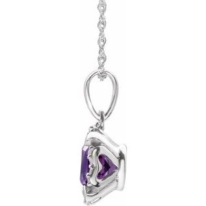 14K White Gold Natural Amethyst & .04 CTW Natural Diamond 18" Necklace
