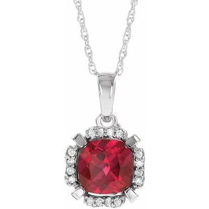 14K White Gold Lab-Grown Ruby & .04 CTW Natural Diamond 18" Necklace