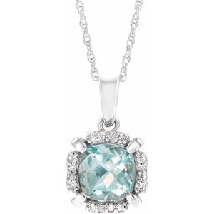 14K White Gold Natural Aquamarine & .04 CTW Natural Diamond 18" Necklace