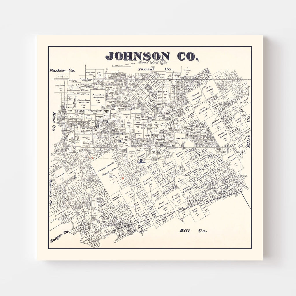 Vintage Map of Johnson County, Texas 1887