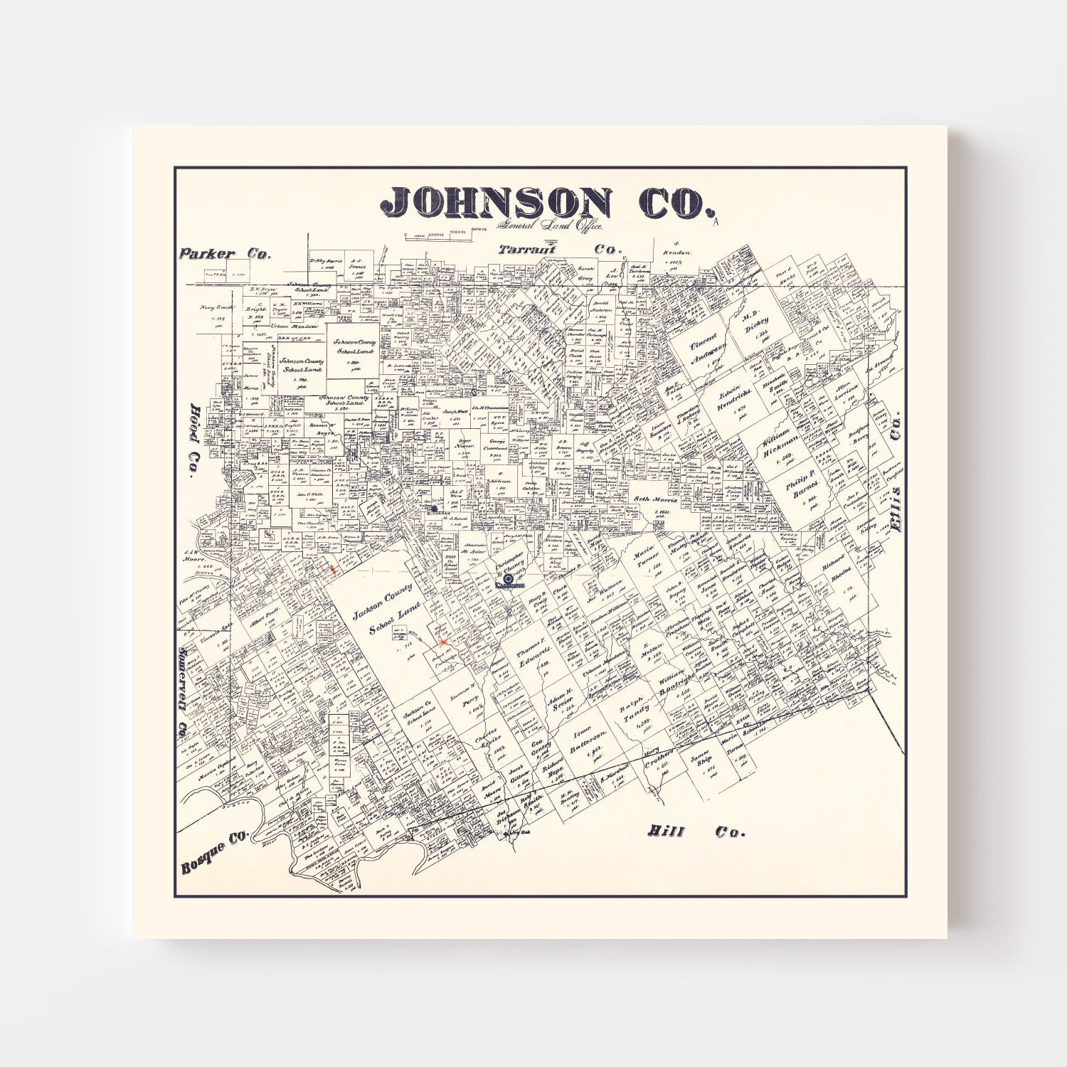 Vintage Map of Johnson County, Texas 1887