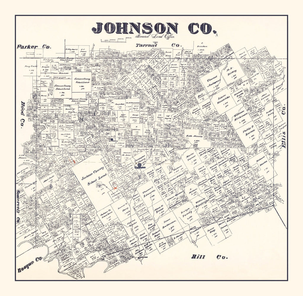 Vintage Map of Johnson County, Texas 1887