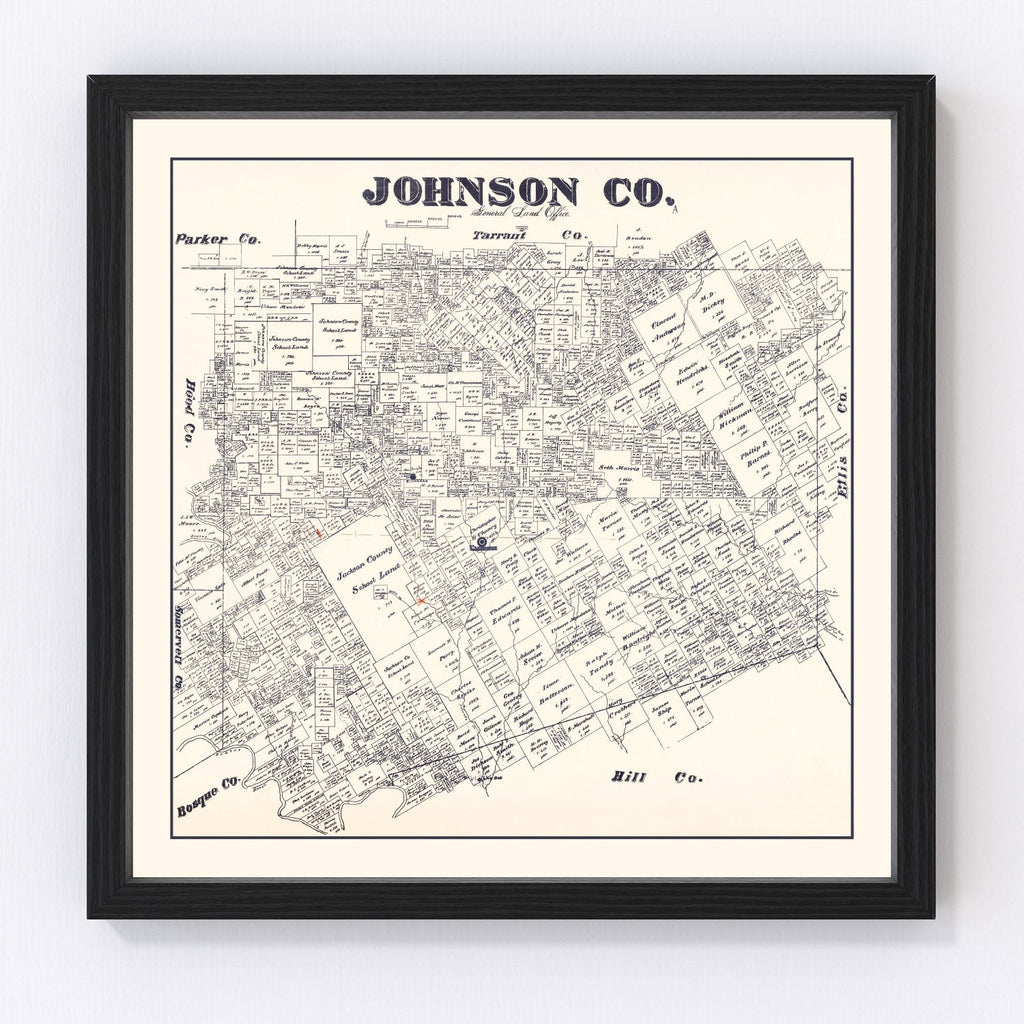 Vintage Map of Johnson County, Texas 1887