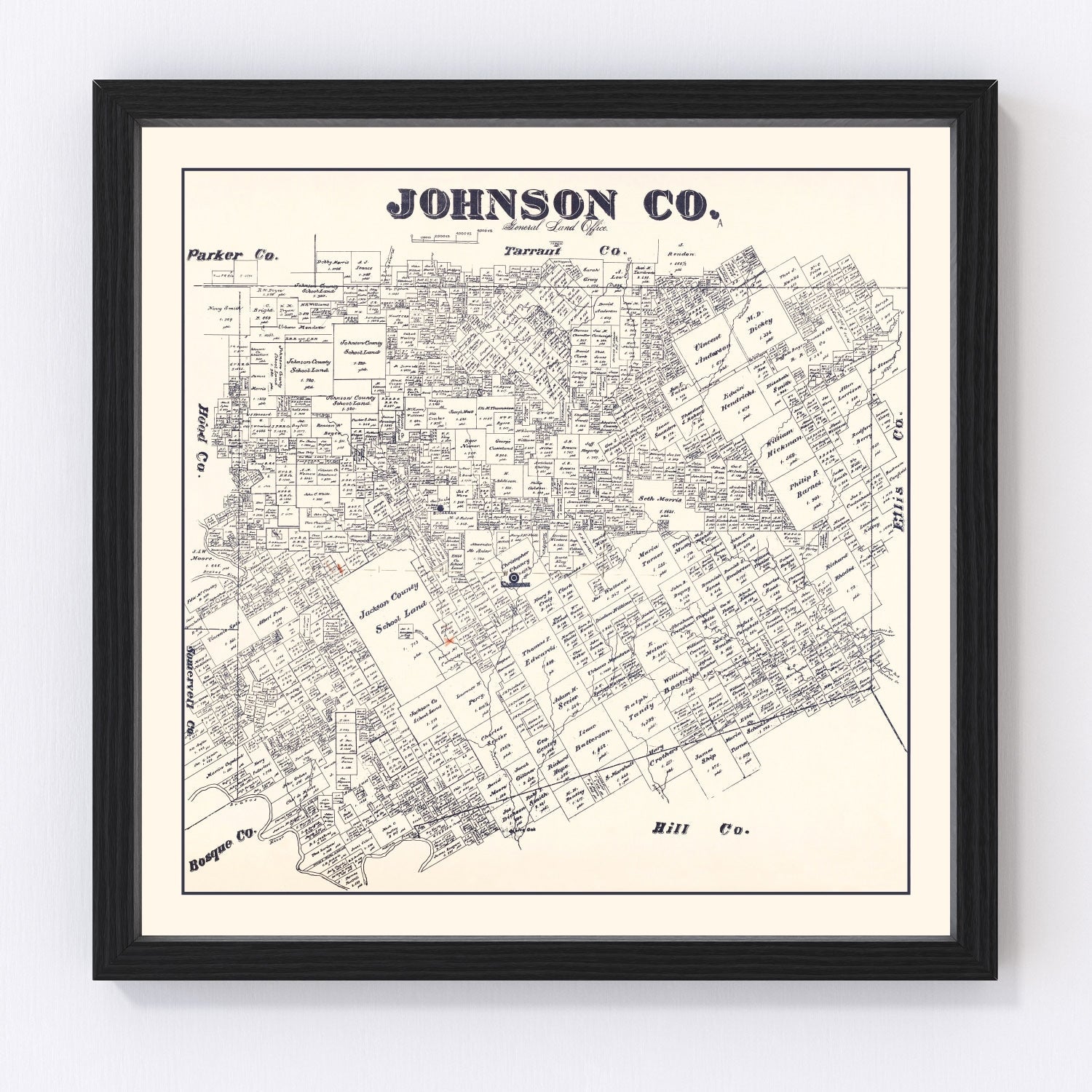 Vintage Map of Johnson County, Texas 1887