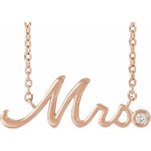 14K Rose Gold .015 CT Natural Diamond "Mrs" 16-18" Necklace
