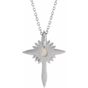 Platinum Natural White Opal & .06 CTW Natural Diamond Nativity Cross 16-18" Necklace