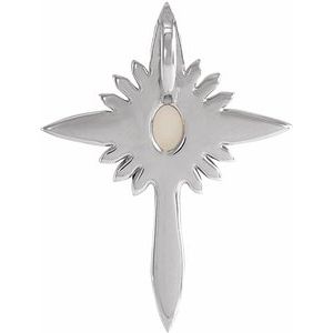 Platinum Natural White Opal & .06 CTW Natural Diamond Nativity Cross Pendant