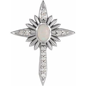 Sterling Silver Natural White Opal & .06 CTW Natural Diamond Nativity Cross Pendant