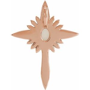 14K Rose Gold Natural White Opal & .06 CTW Natural Diamond Nativity Cross Pendant