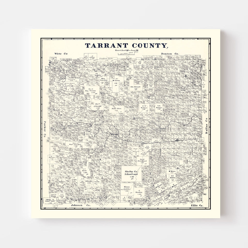 Vintage Map of Tarrant County, Texas 1885