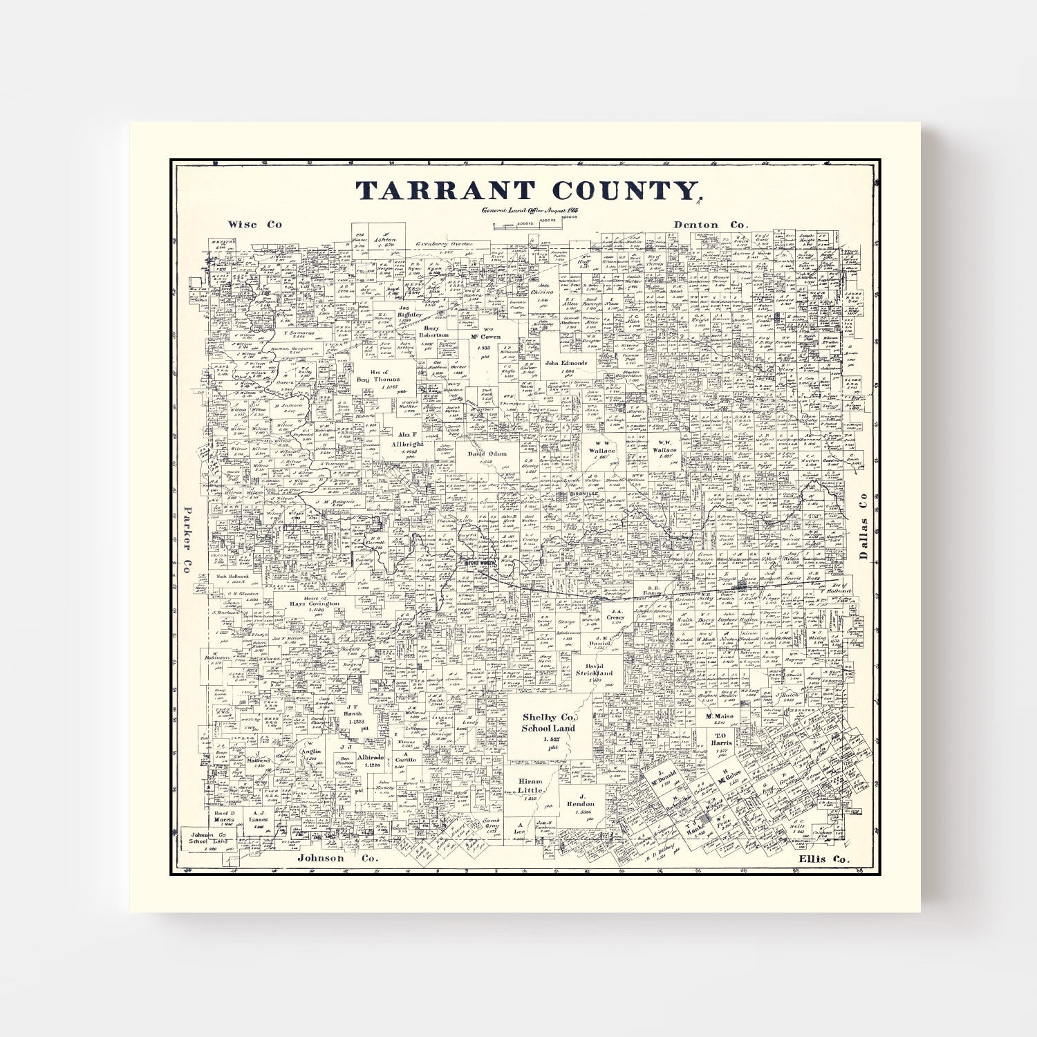 Vintage Map of Tarrant County, Texas 1885