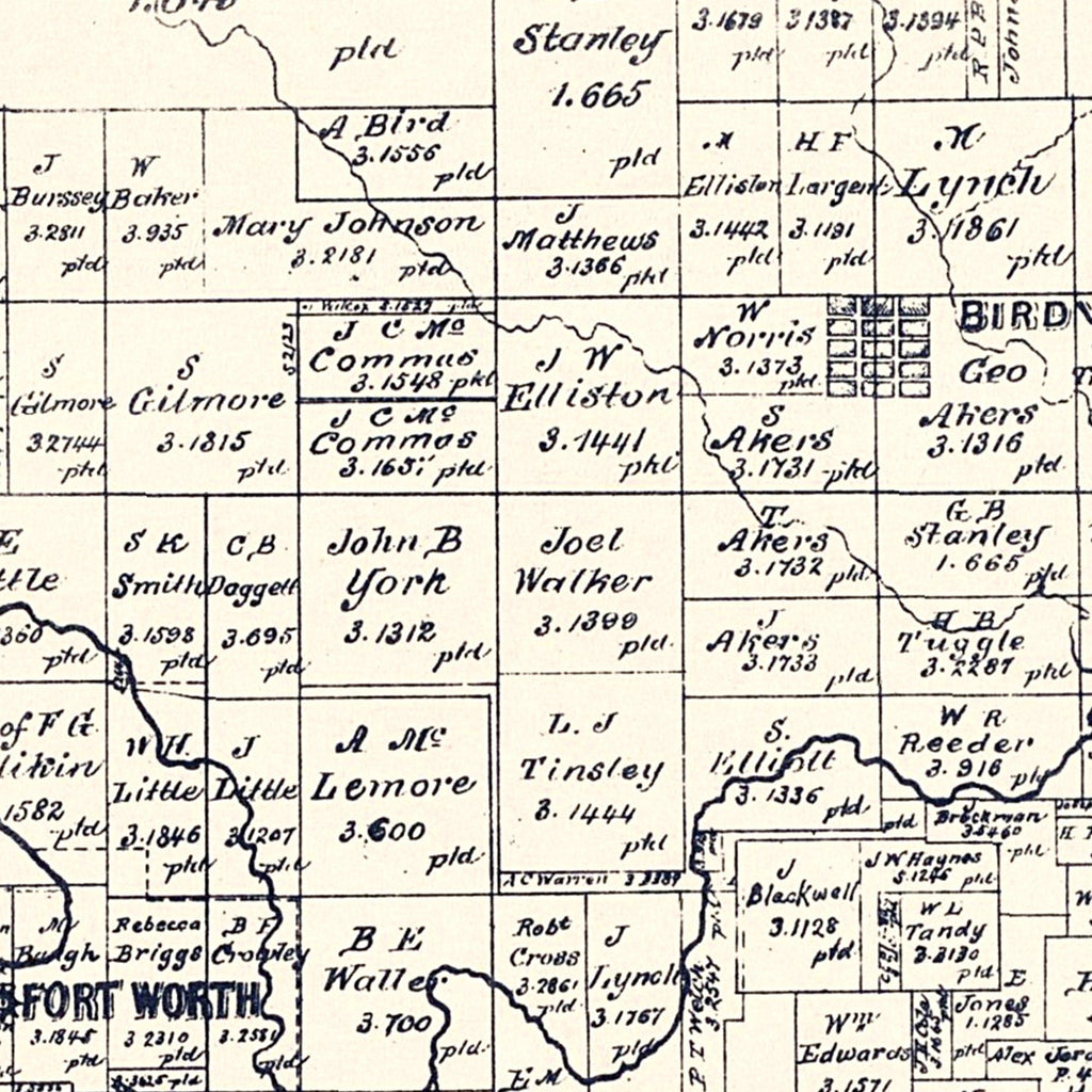 Vintage Map of Tarrant County, Texas 1885