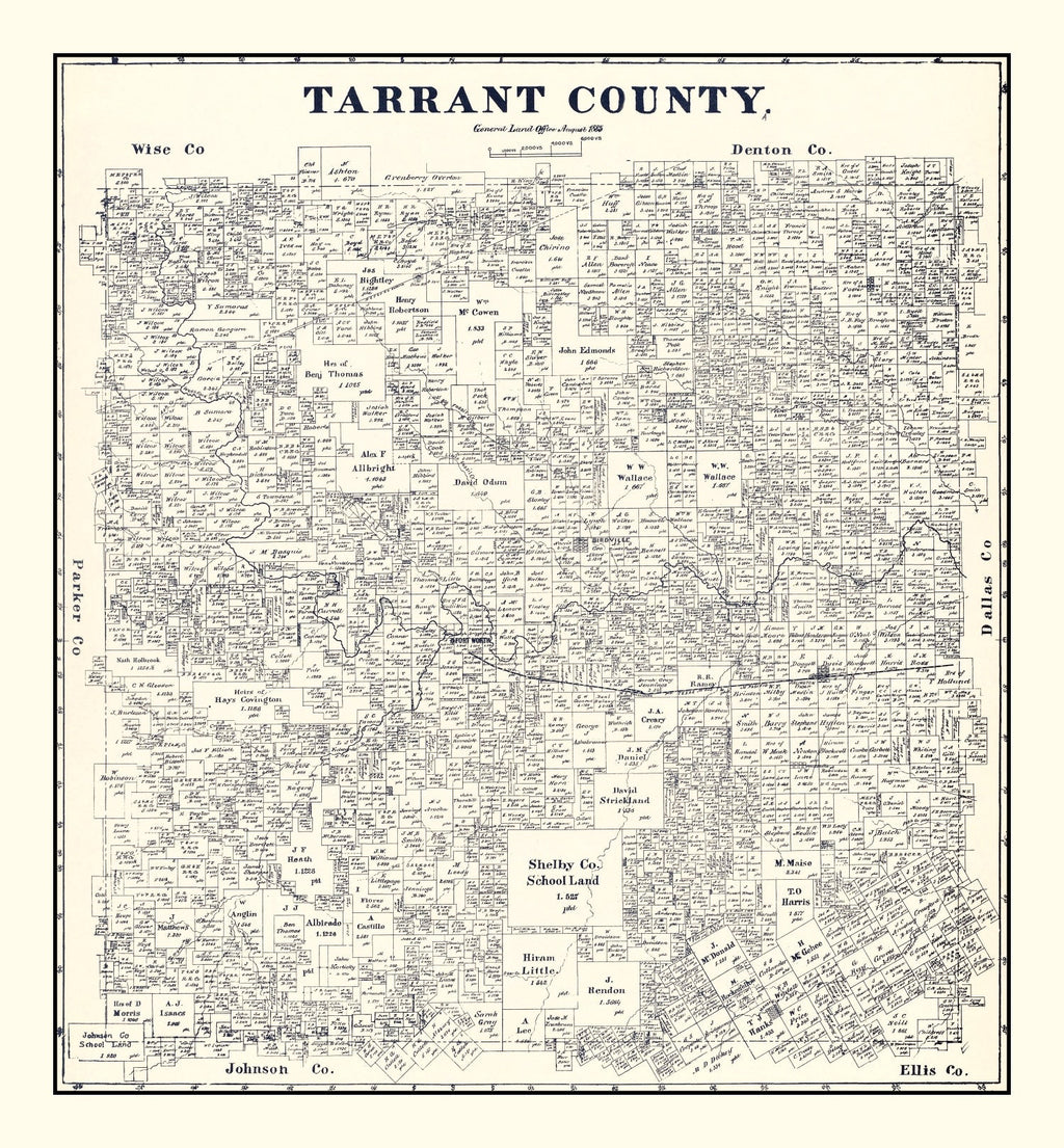 Vintage Map of Tarrant County, Texas 1885