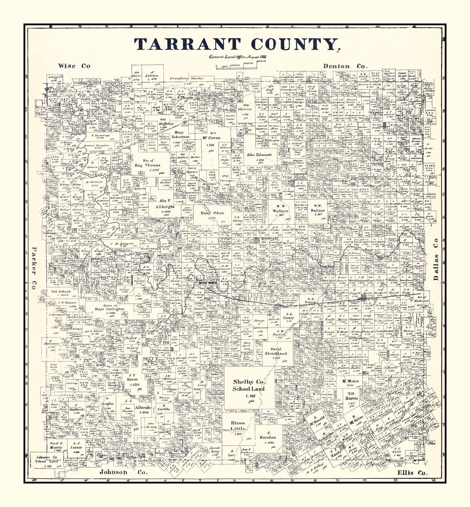 Vintage Map of Tarrant County, Texas 1885