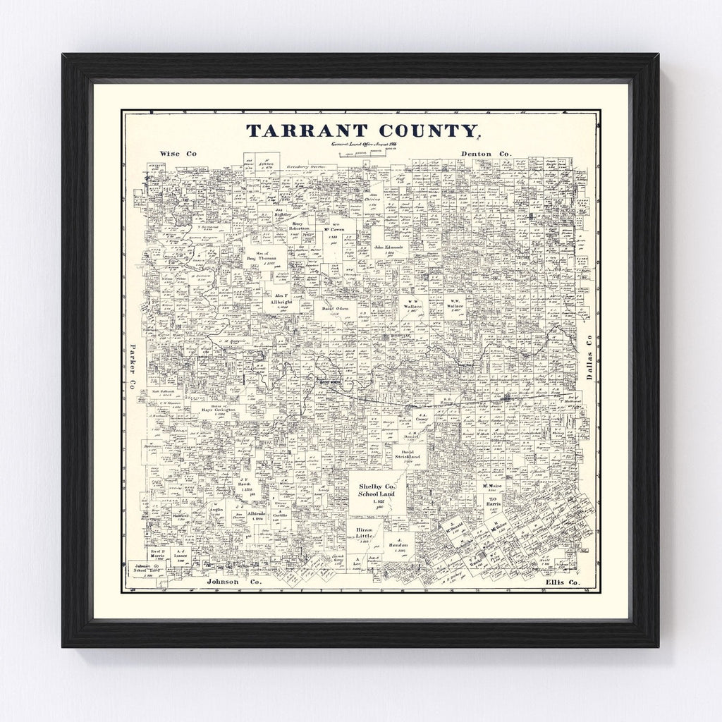Vintage Map of Tarrant County, Texas 1885