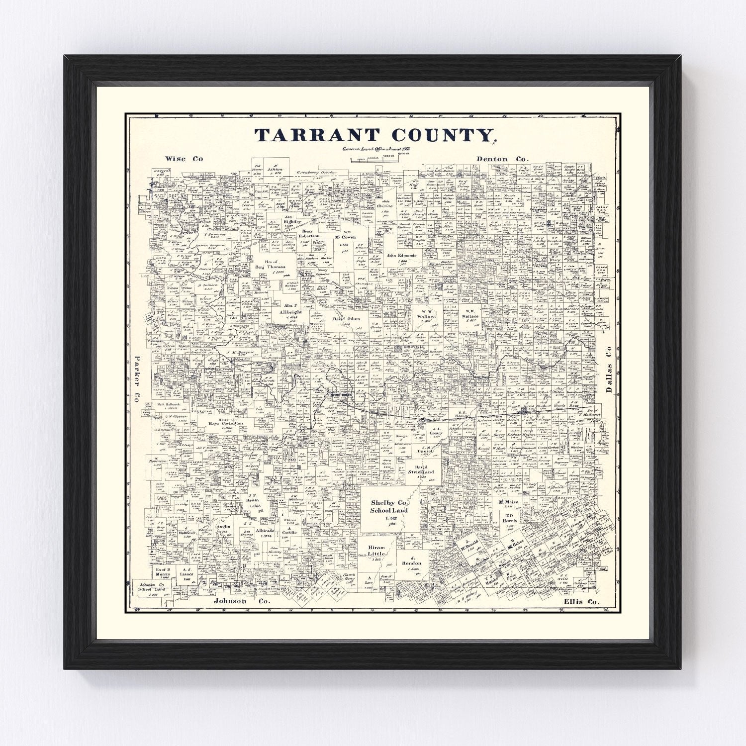 Vintage Map of Tarrant County, Texas 1885