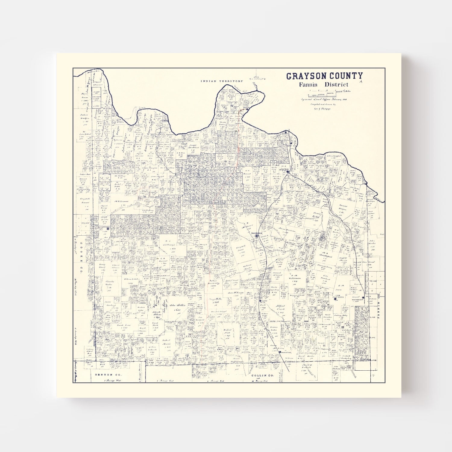 Vintage Map of Grayson County, Texas 1885
