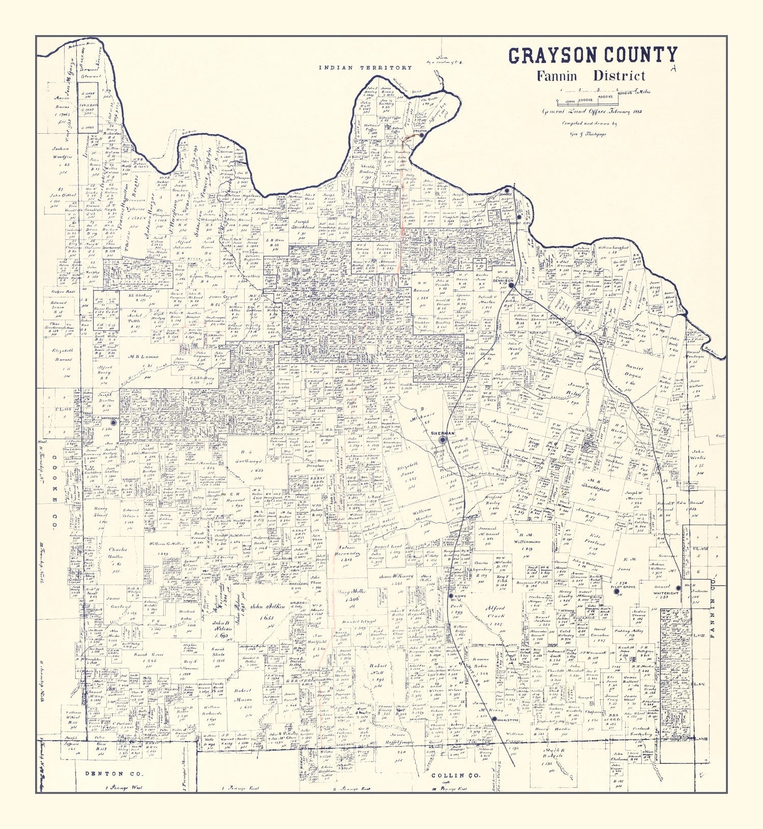 Vintage Map of Grayson County, Texas 1885
