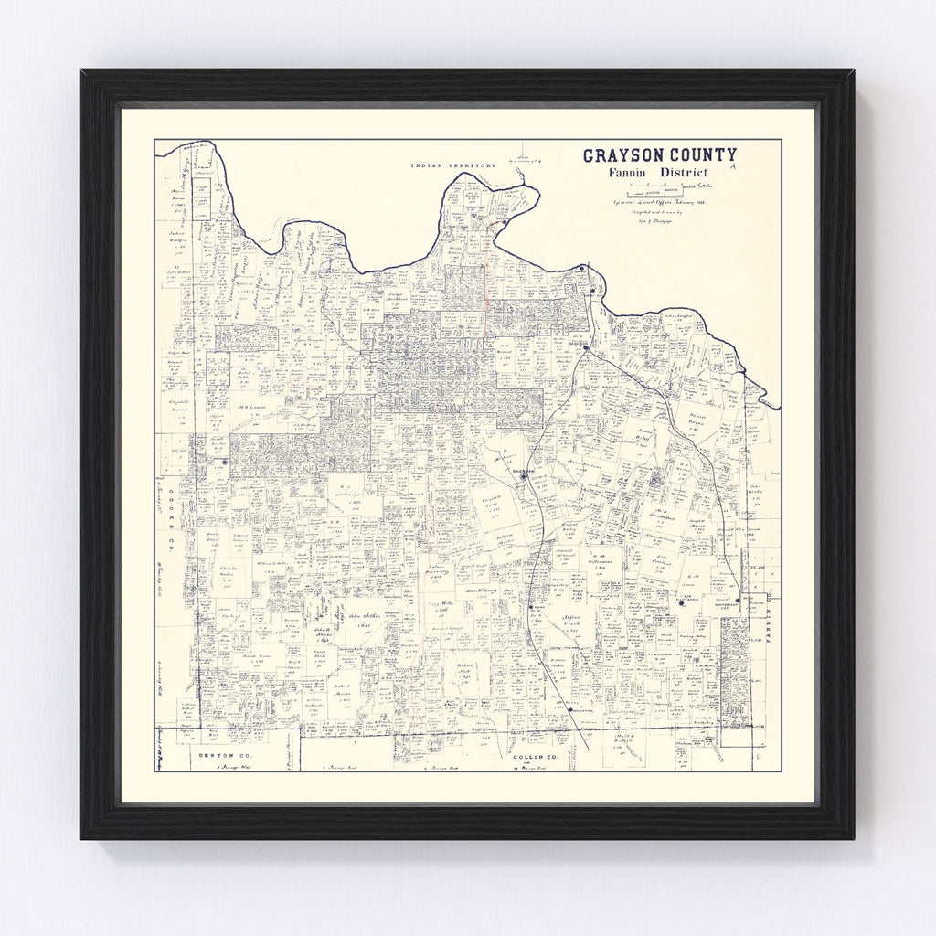 Vintage Map of Grayson County, Texas 1885